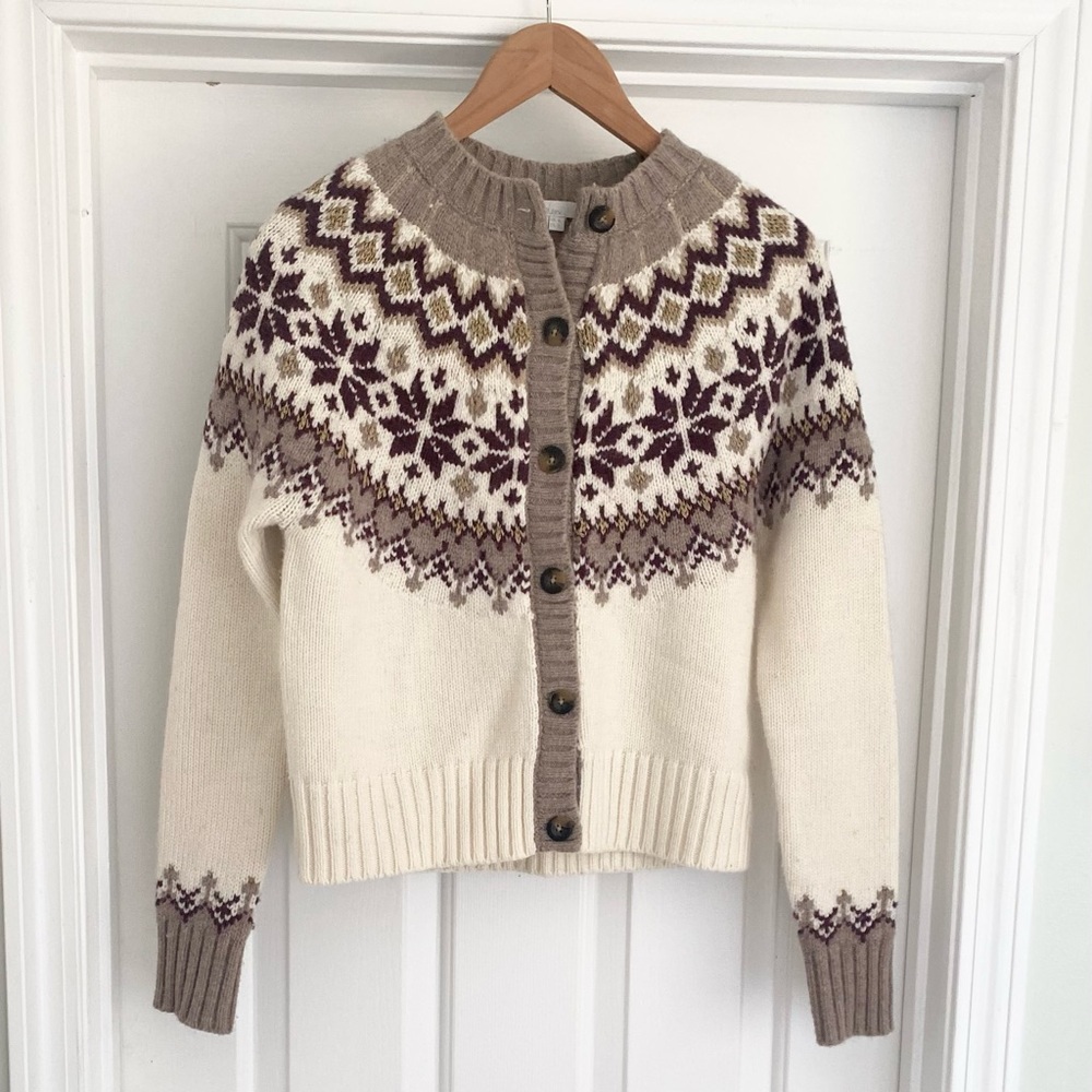 Boden Cream/Maroon/Taupe Fair Isle Sweater Size 2